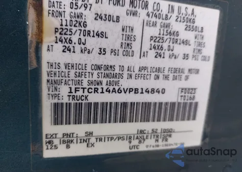 1997 Ford Ranger Xl/Xlt from USA, damaged, VIN 1FTCR14A6VPB14840